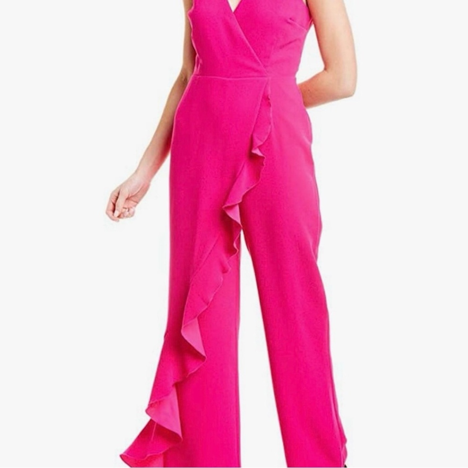 New Trina Turk Sleeveless V-Neck Hot Pink Ruffle Jumpsuit Women's Size 8 $298